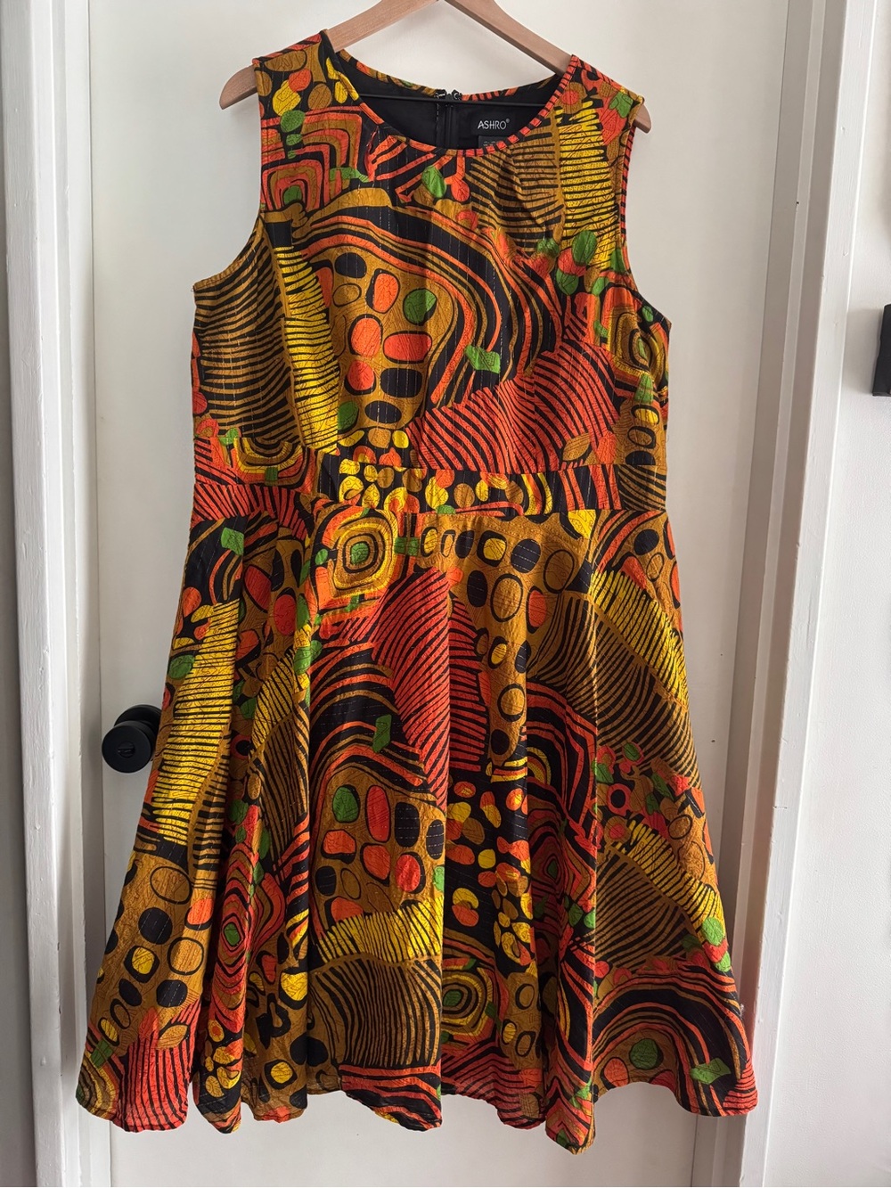 ASHRO Emelie sleeveless midi dress - orange African inspired print